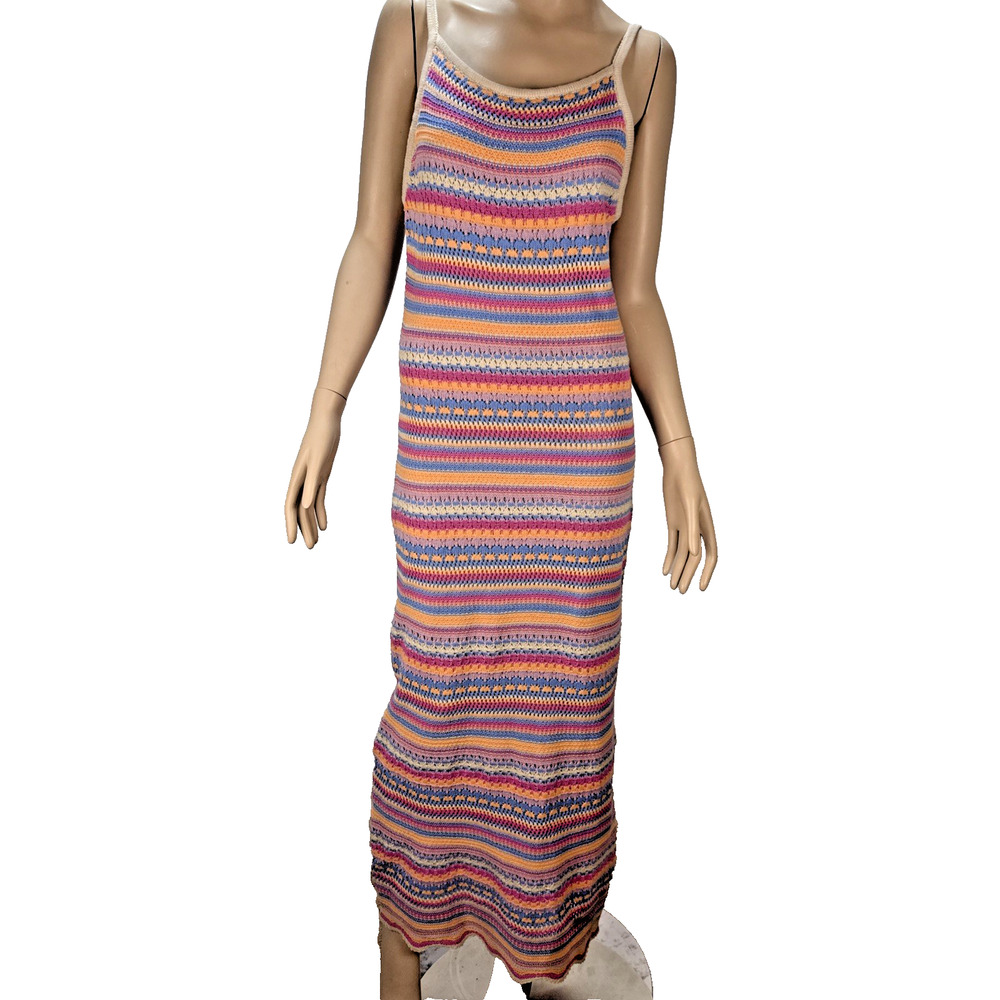 Z Supply Santa Cruz Stripe Crochet Midi Dress Size L Lined Cotton Sleeveless NWT